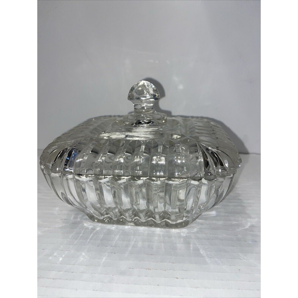 Vintage Anchor Hocking Cut Glass Candy Dish with Lid